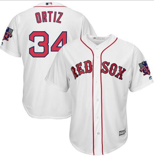 Red Sox #34 David Ortiz White New Cool Base with Retirement Patch Stitched MLB Jersey